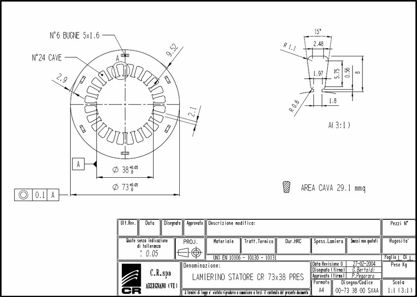 Statoren-Bleche CR 73x38 SXAA C.R. Spa